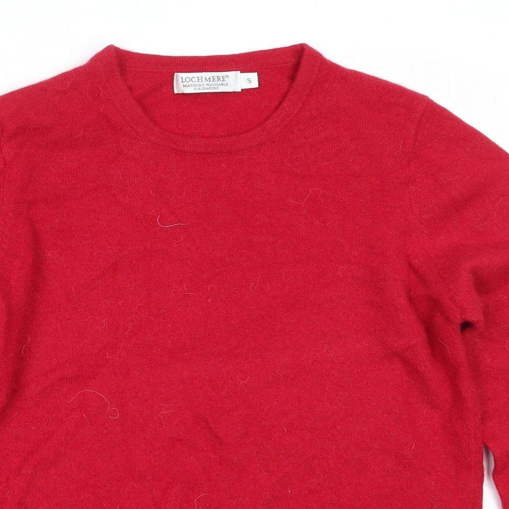 Lochmere Womens Red Round Neck  Cashmere Pullover Jumper Size S