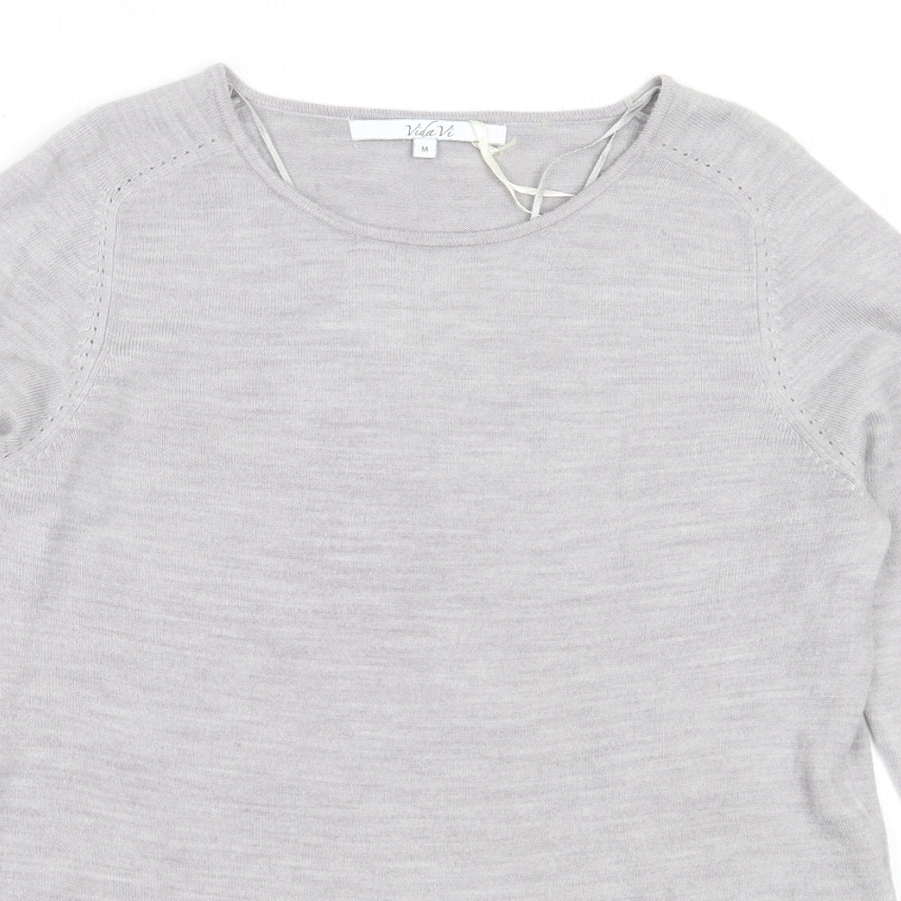 Vida Vi Womens Grey Round Neck  Acrylic Pullover Jumper Size M