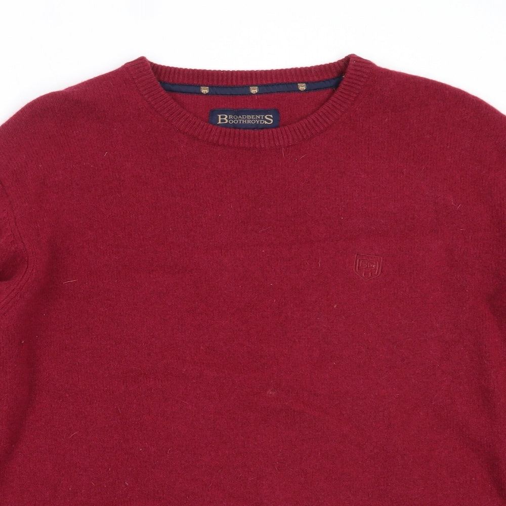 Broadbent Boothroyds Mens Red Round Neck  Wool Pullover Jumper Size XL