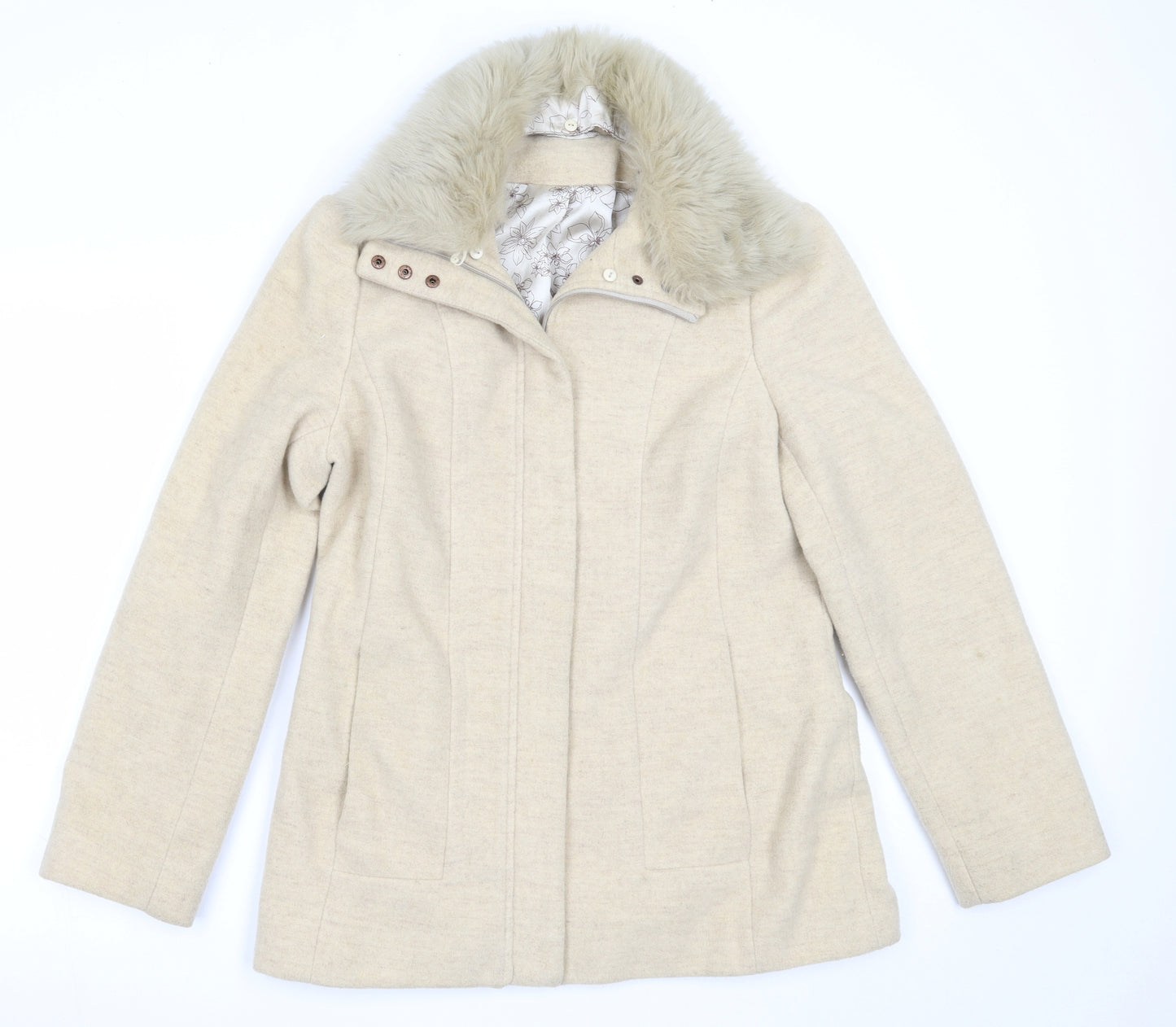 Preworn Womens Beige   Overcoat Coat Size 12  Zip