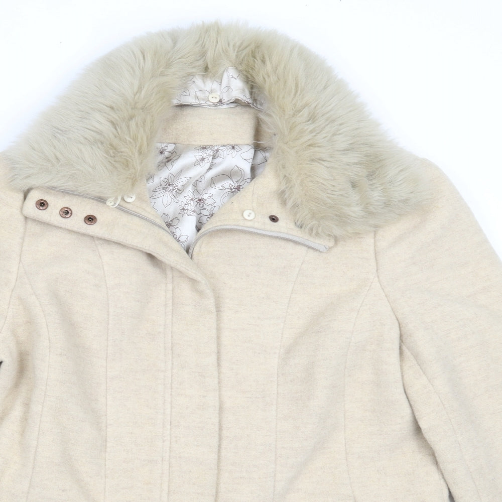 Preworn Womens Beige   Overcoat Coat Size 12  Zip