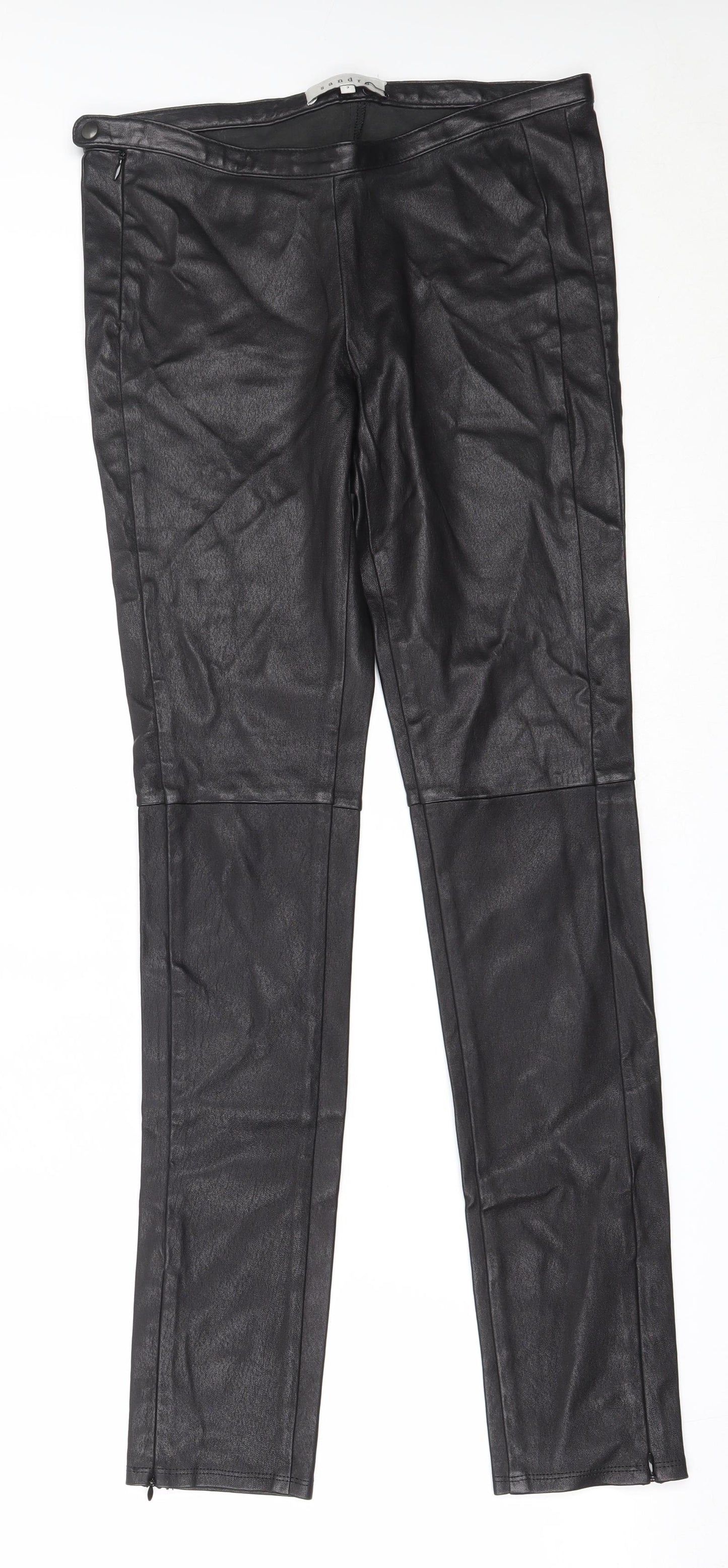 Sandro Womens Black  Leather Capri Trousers Size 29 in L30.5 in Regular