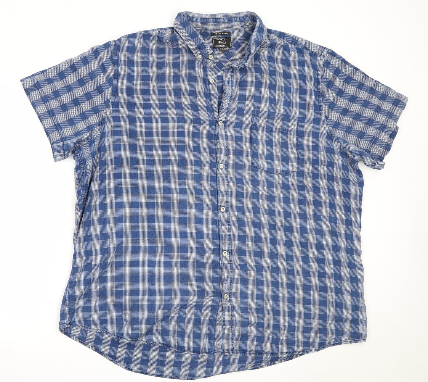 F&F Mens Blue Check Cotton  Button-Up Size 3XL Collared