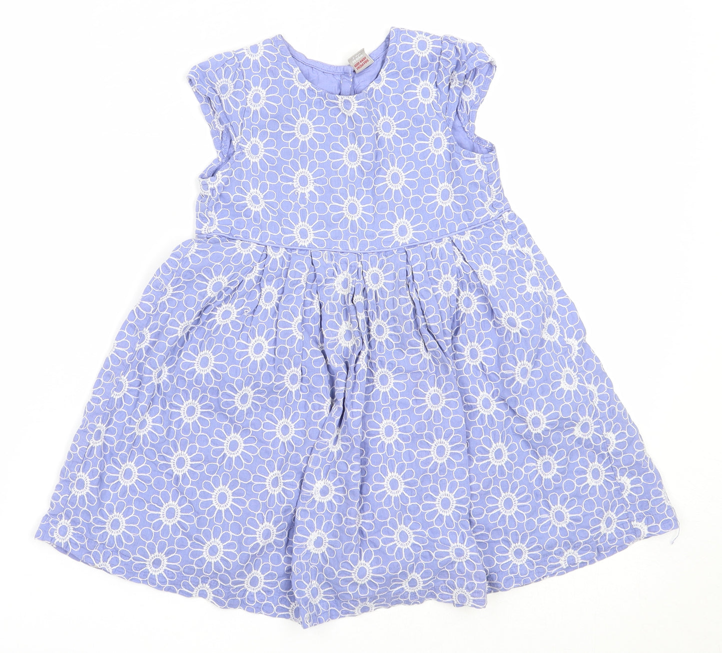 TU Girls Blue Floral Cotton Fit & Flare  Size 3-4 Years  Round Neck