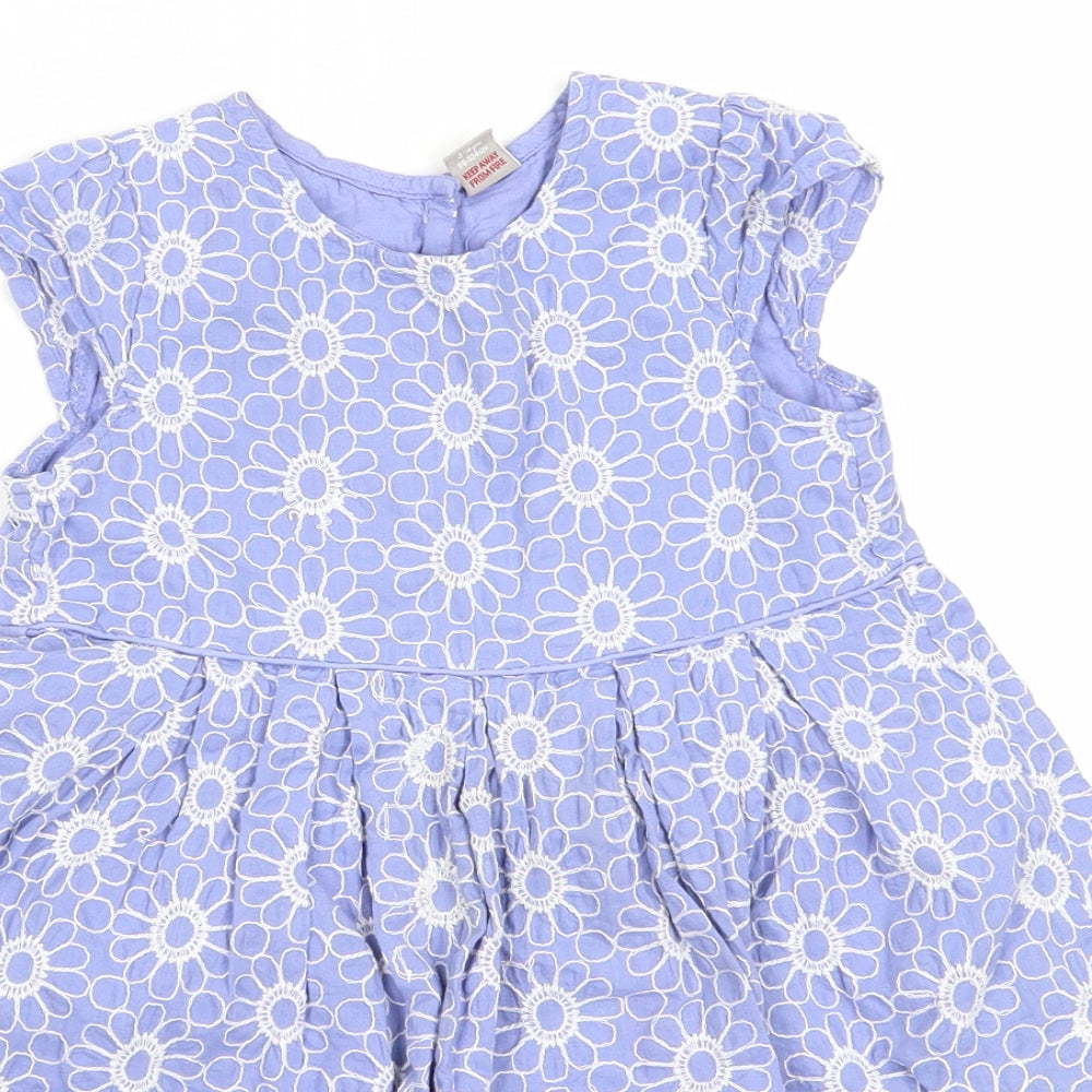 TU Girls Blue Floral Cotton Fit & Flare  Size 3-4 Years  Round Neck