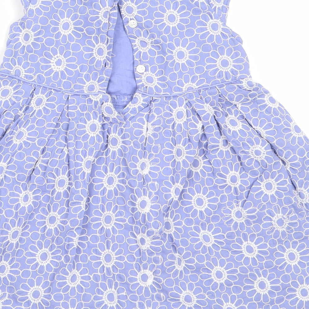TU Girls Blue Floral Cotton Fit & Flare  Size 3-4 Years  Round Neck