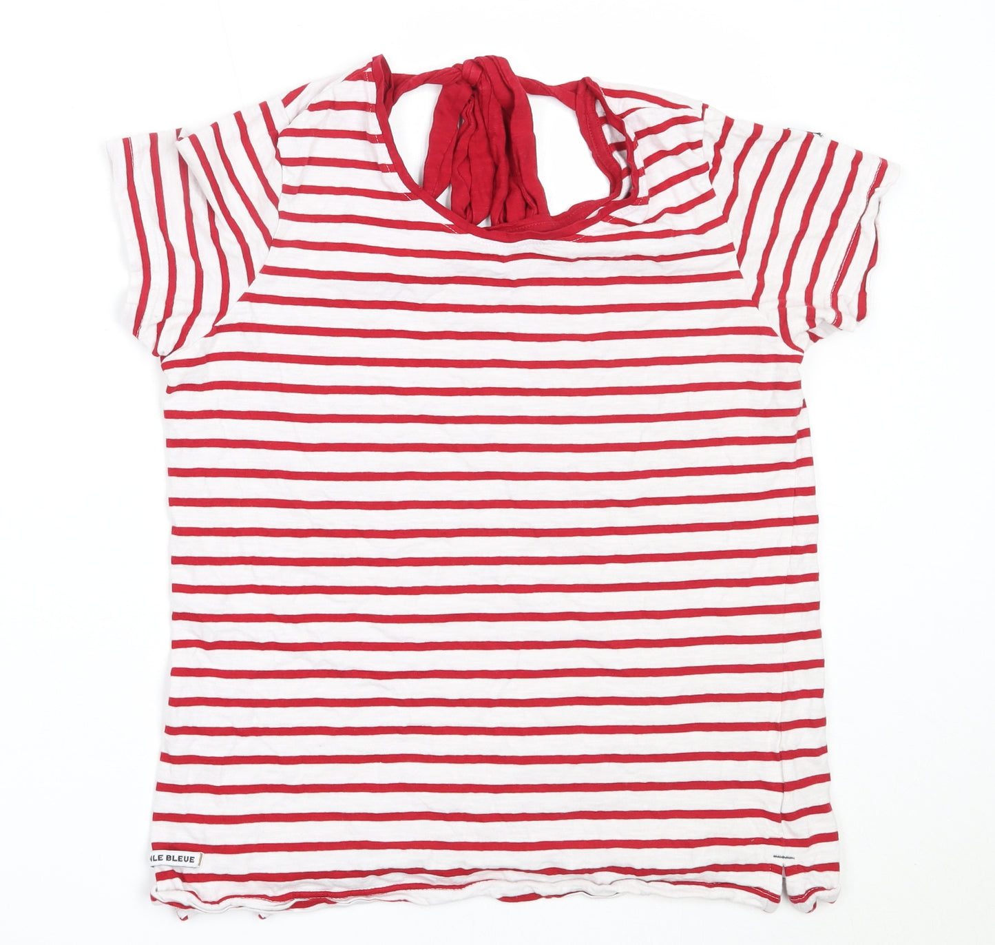 Voile Bleue Womens White Striped Cotton Basic T-Shirt Size L Round Neck