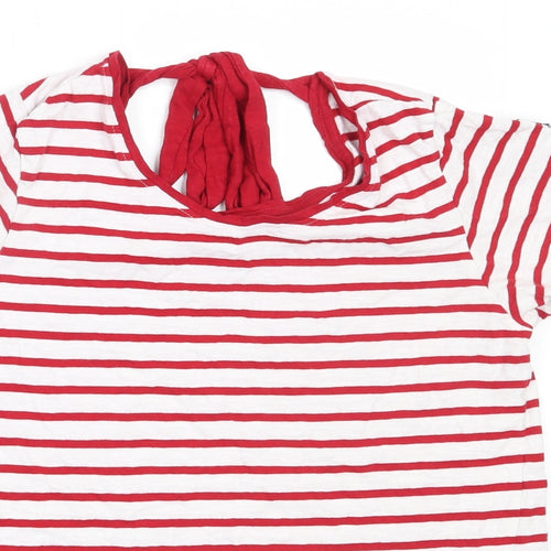 Voile Bleue Womens White Striped Cotton Basic T-Shirt Size L Round Neck