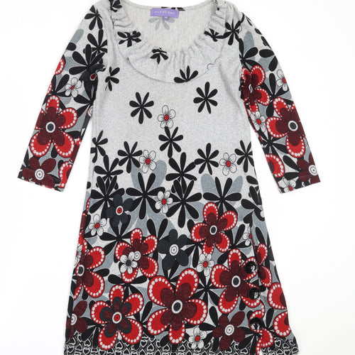 Autonomy Womens Grey Floral Polyester Jumper Dress  Size 10  Round Neck