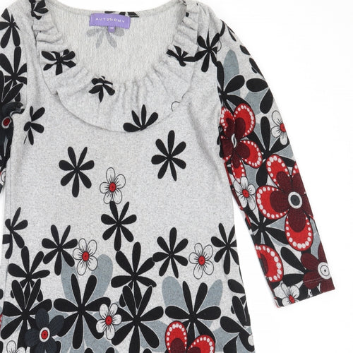 Autonomy Womens Grey Floral Polyester Jumper Dress  Size 10  Round Neck