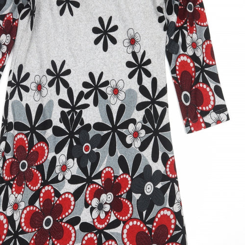 Autonomy Womens Grey Floral Polyester Jumper Dress  Size 10  Round Neck