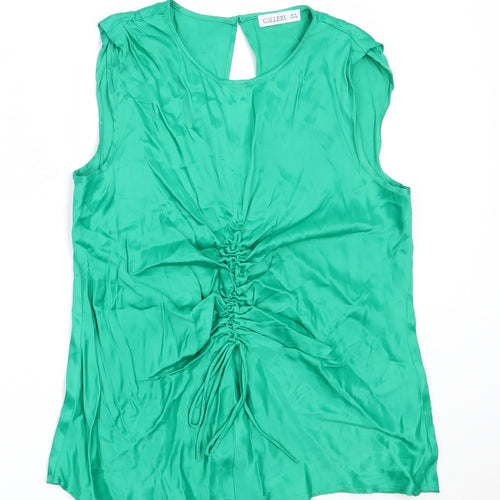 Gallery Womens Green  Polyester Basic Blouse Size 10 Round Neck