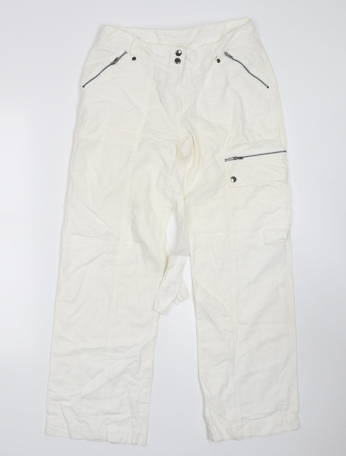 NEXT Womens White  Linen Trousers  Size 10 L30 in Regular