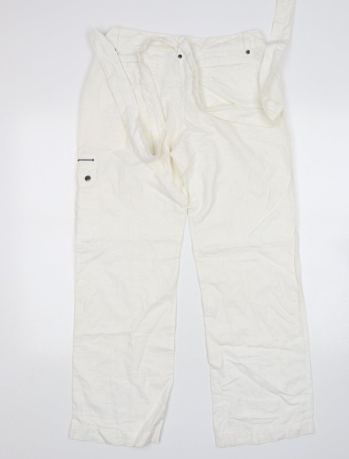 NEXT Womens White  Linen Trousers  Size 10 L30 in Regular