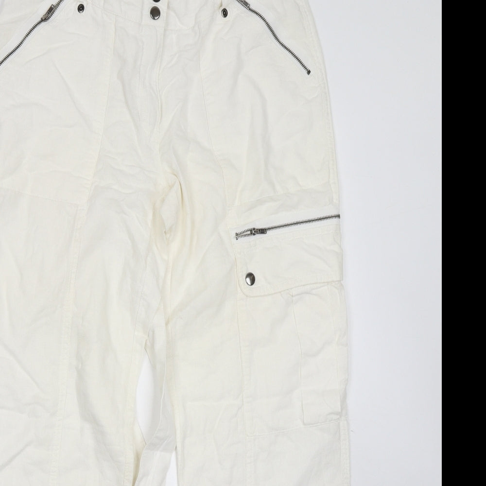 NEXT Womens White  Linen Trousers  Size 10 L30 in Regular