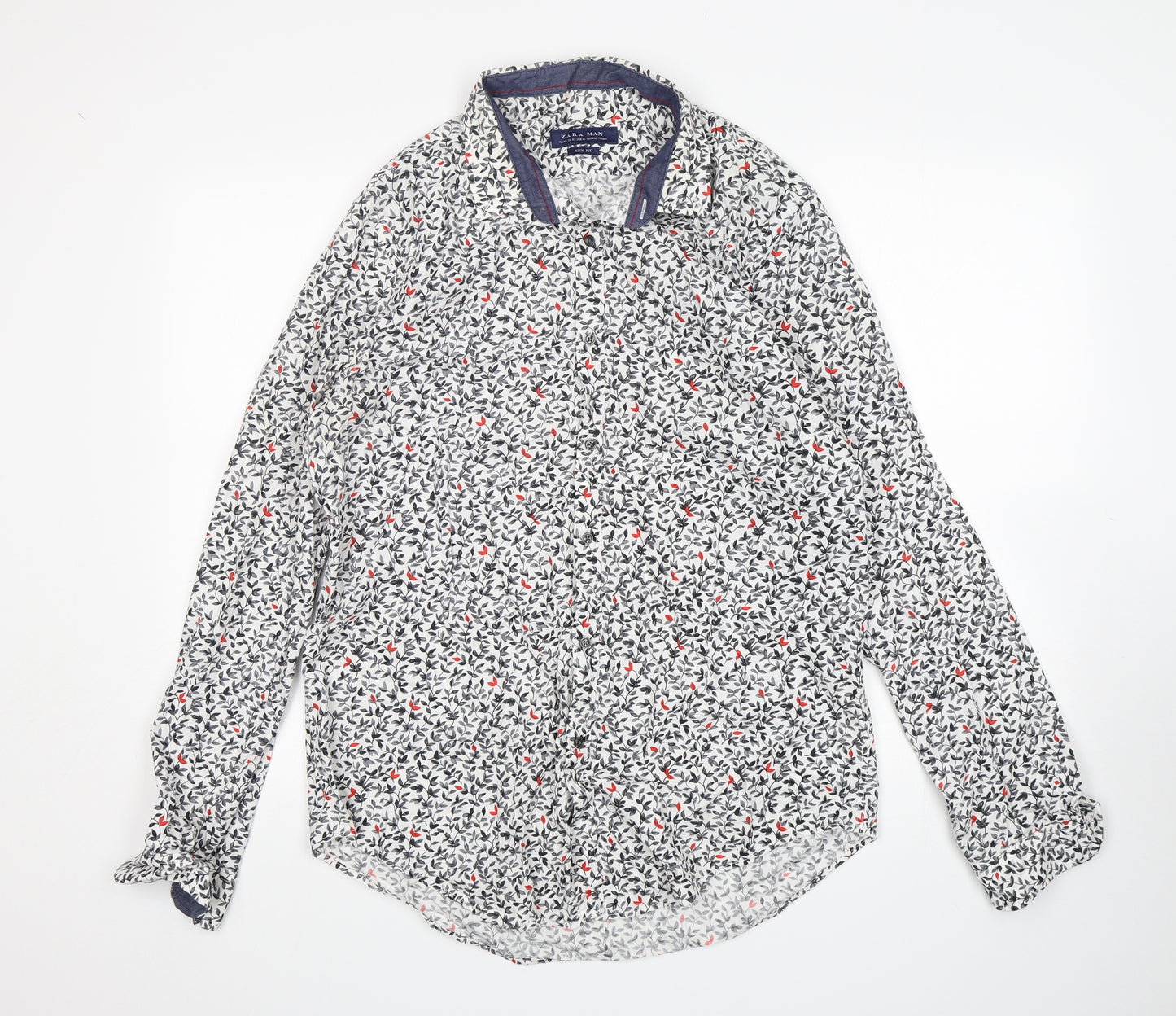 Zara Mens Multicoloured Floral Cotton  Button-Up Size XL Collared