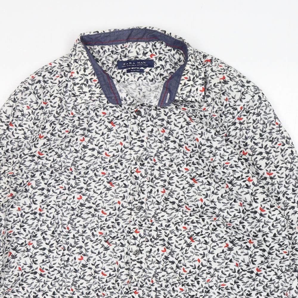 Zara Mens Multicoloured Floral Cotton  Button-Up Size XL Collared