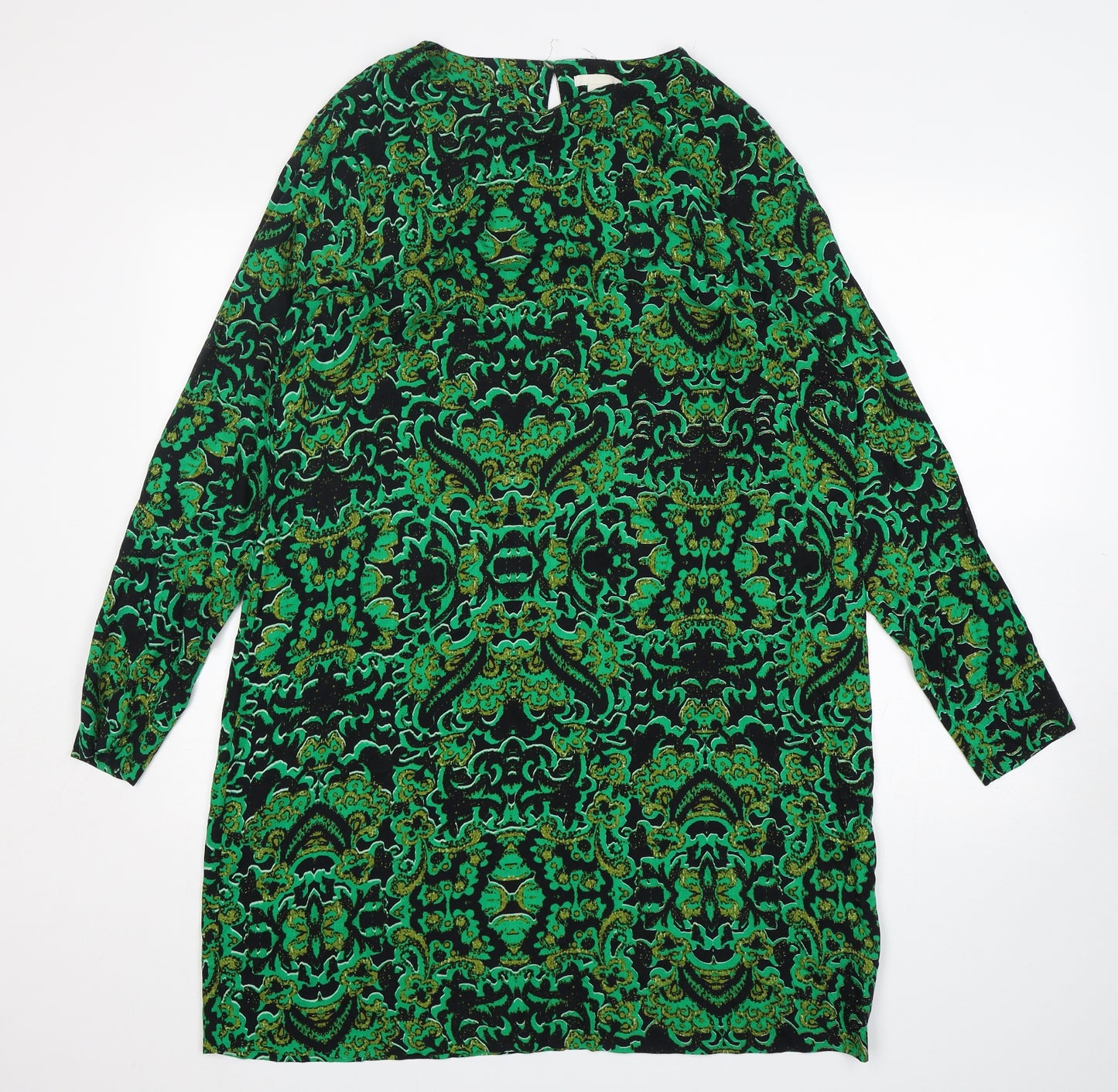 H&M Womens Multicoloured Batik Viscose A-Line  Size 14  Round Neck