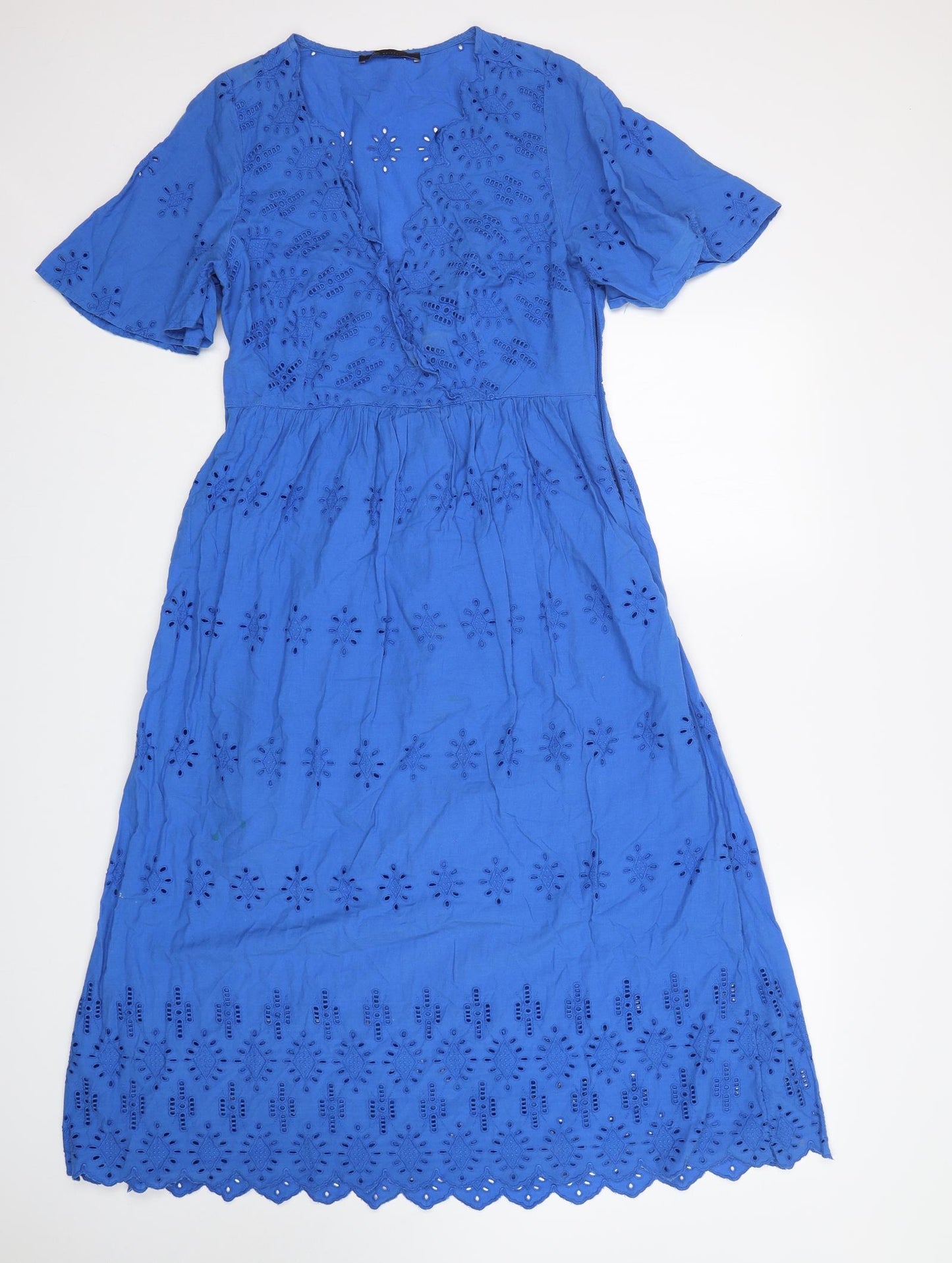 M&S Womens Blue  Cotton A-Line  Size 8  V-Neck