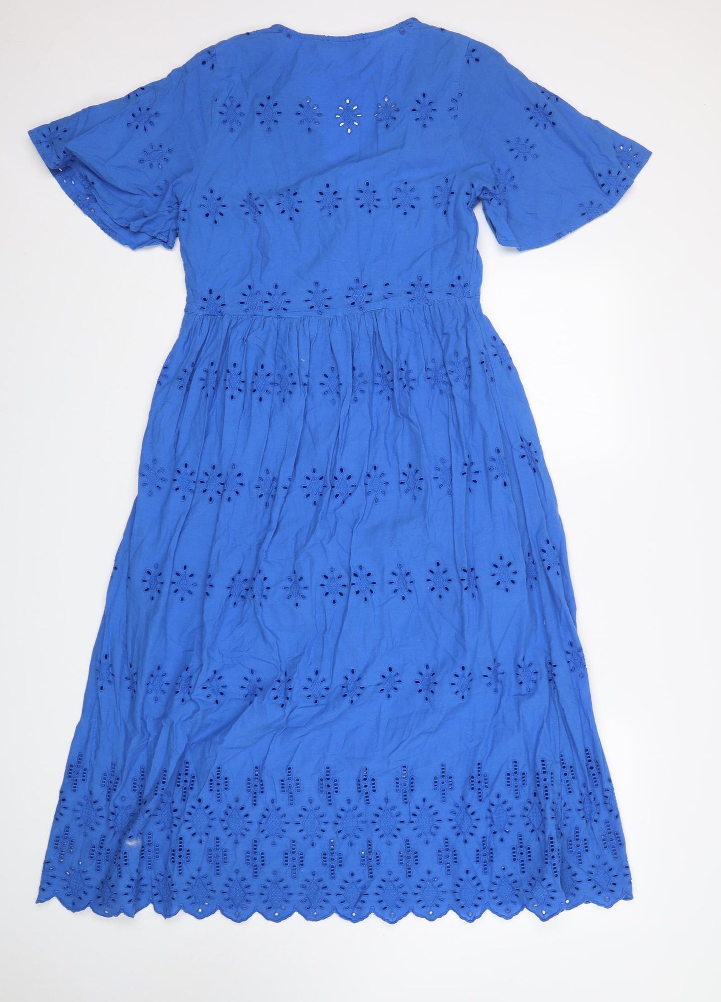 M&S Womens Blue  Cotton A-Line  Size 8  V-Neck