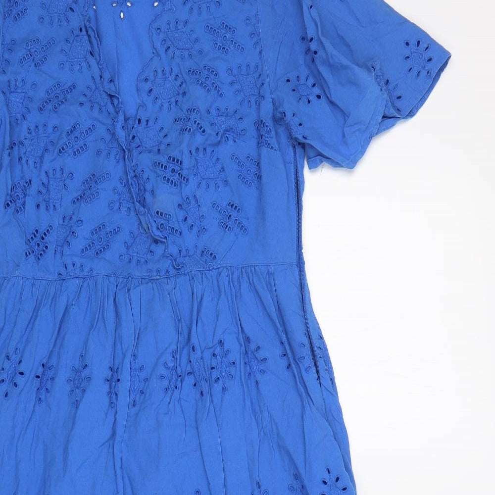 M&S Womens Blue  Cotton A-Line  Size 8  V-Neck