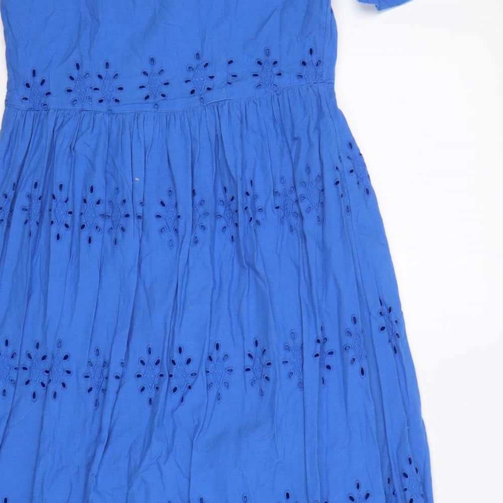 M&S Womens Blue  Cotton A-Line  Size 8  V-Neck