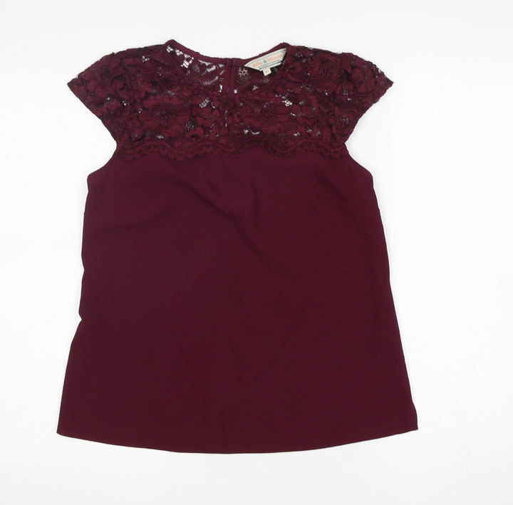 Dorothy Perkins Womens Purple Polyester Basic Blouse Size 8 Round Neck