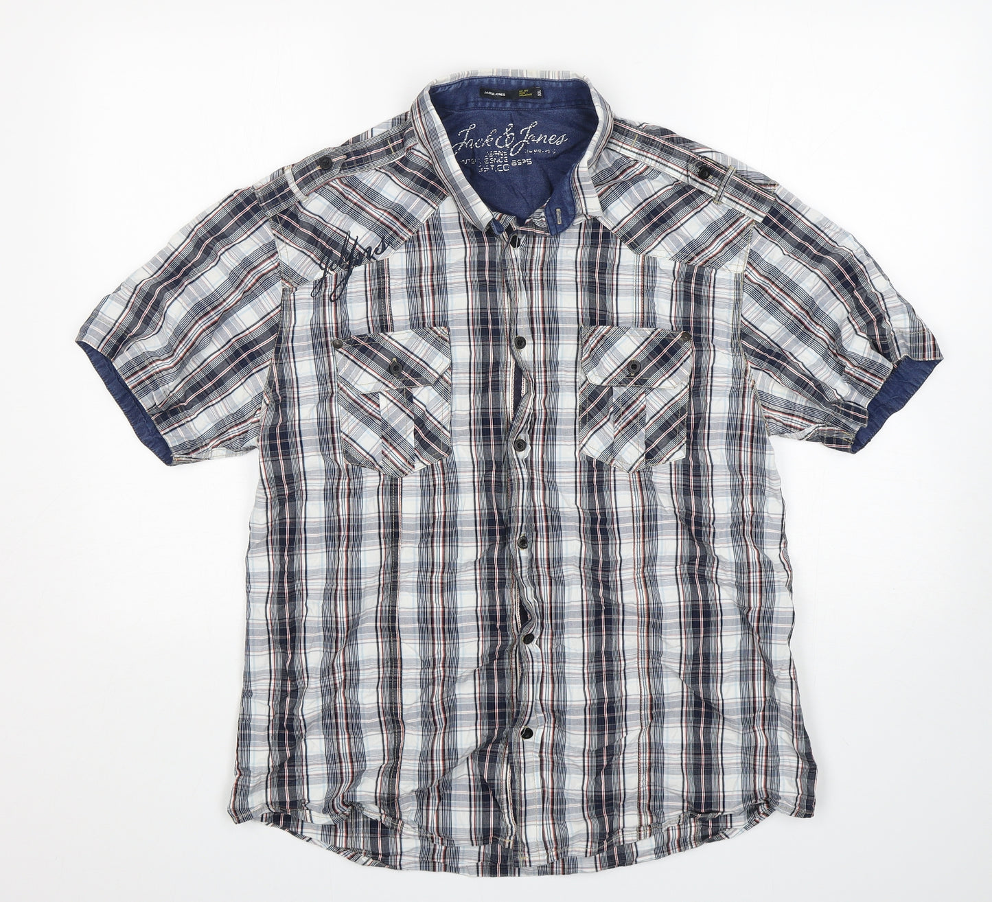 Jack & Jones  Mens Multicoloured Check Cotton  Button-Up Size 2XL Collared