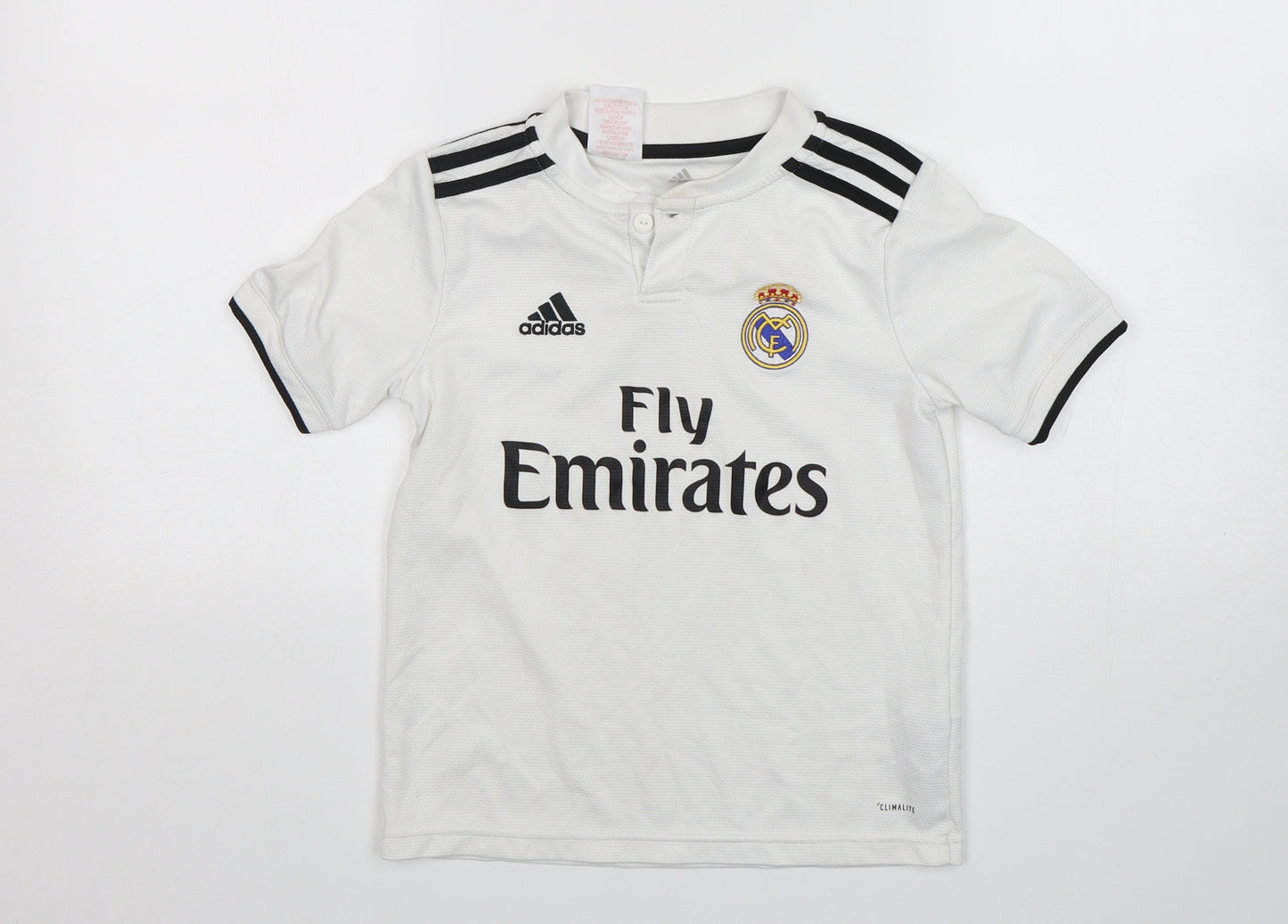 adidas Boys White  Polyester Basic T-Shirt Size 9-10 Years Round Neck  - Real Madrid