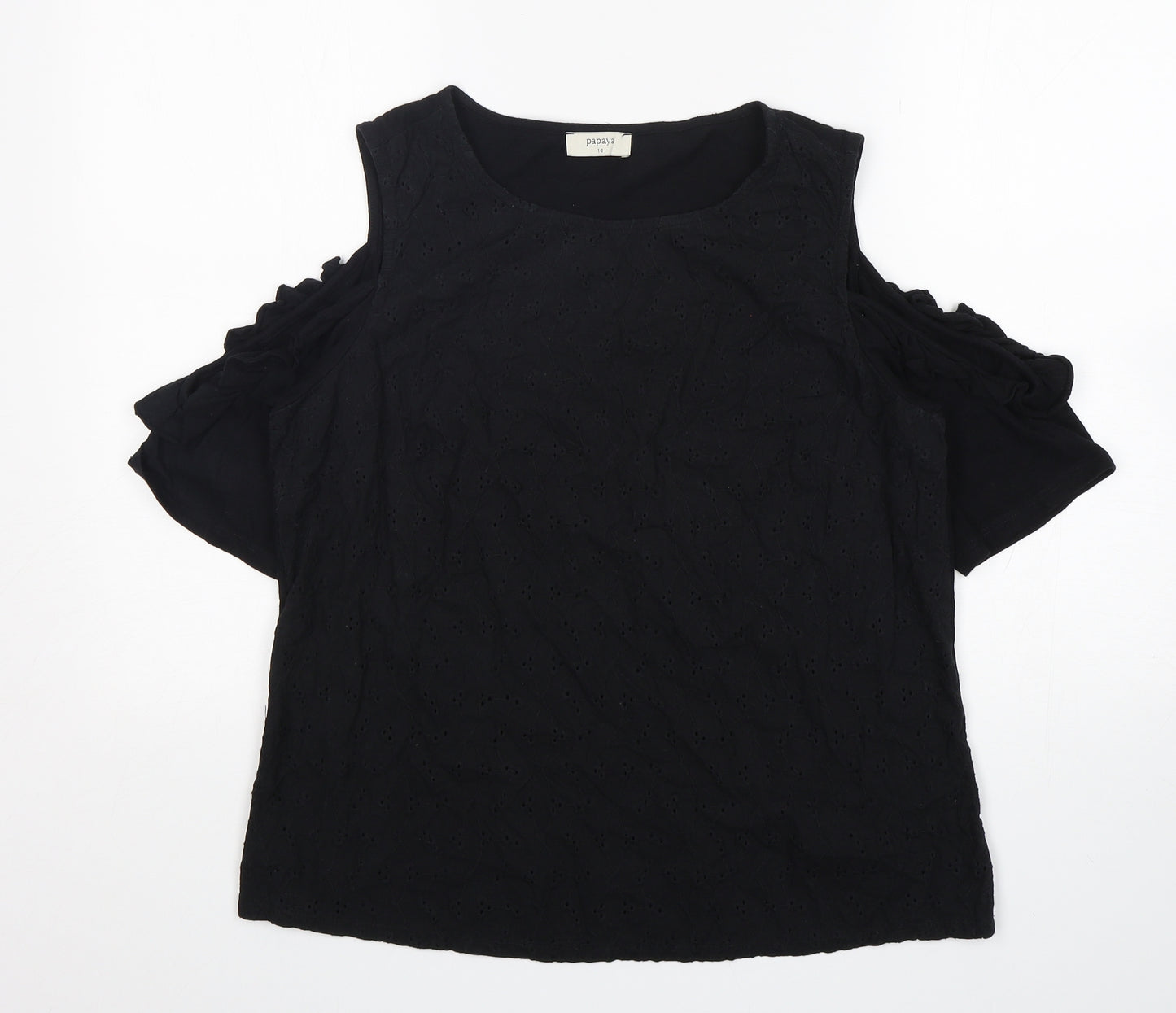 Papaya Womens Black  Cotton Basic T-Shirt Size 14 Round Neck