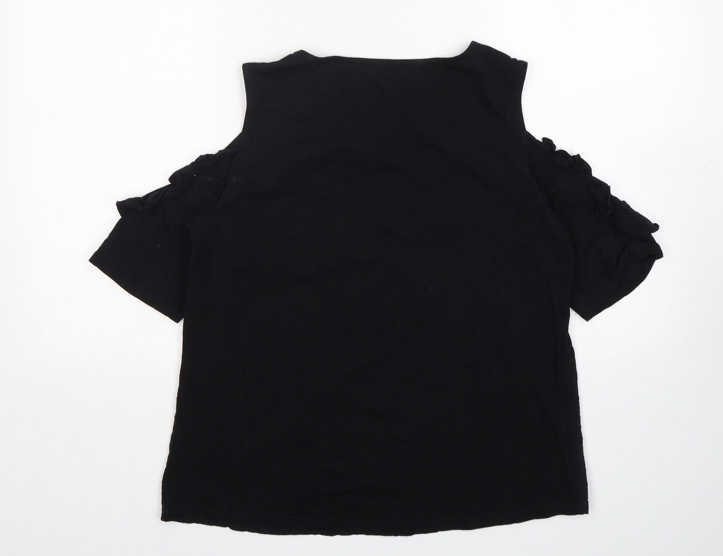 Papaya Womens Black  Cotton Basic T-Shirt Size 14 Round Neck
