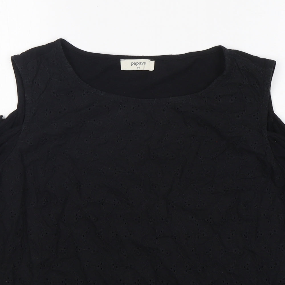 Papaya Womens Black  Cotton Basic T-Shirt Size 14 Round Neck