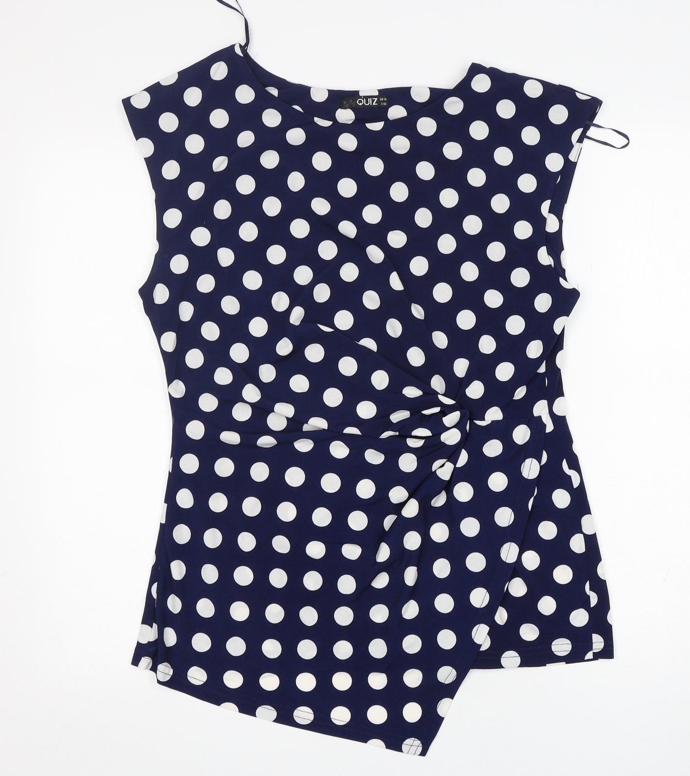 Quiz  Womens Blue Polka Dot Polyester Basic Blouse Size 14 Round Neck