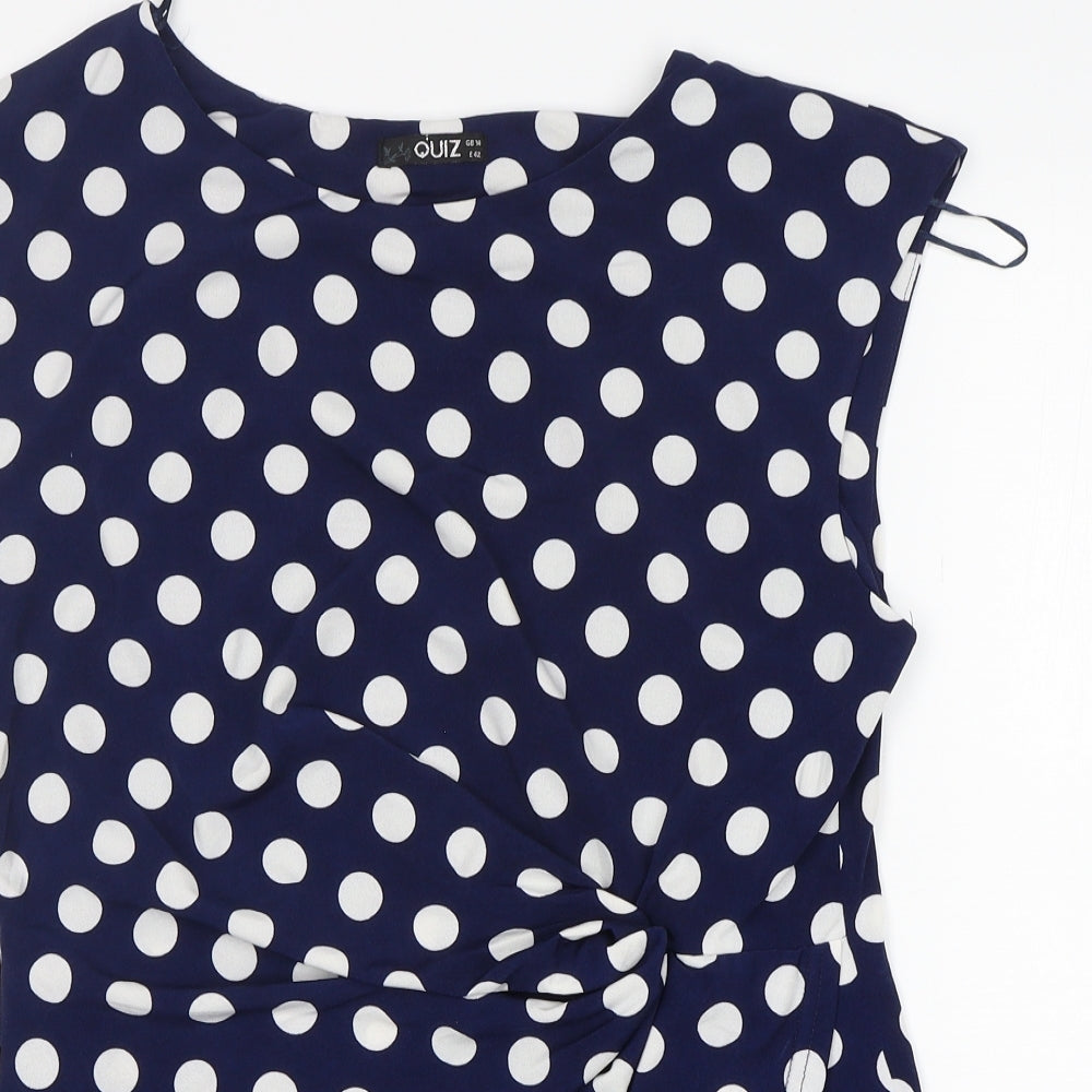 Quiz  Womens Blue Polka Dot Polyester Basic Blouse Size 14 Round Neck