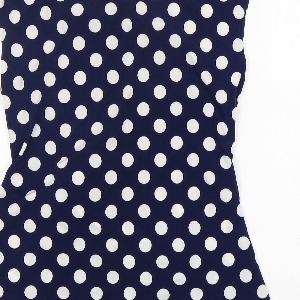 Quiz  Womens Blue Polka Dot Polyester Basic Blouse Size 14 Round Neck