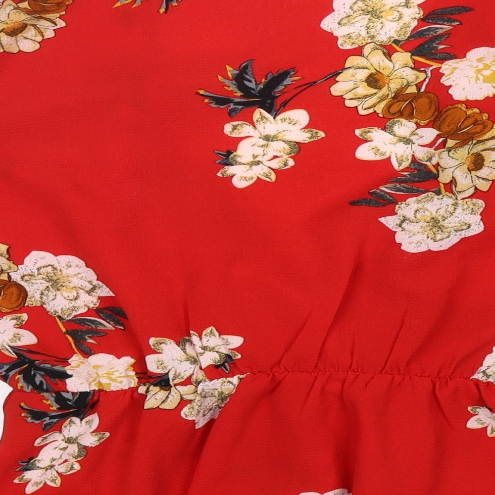 Quiz Womens Red Floral Polyester Kimono Blouse Size 14 V-Neck