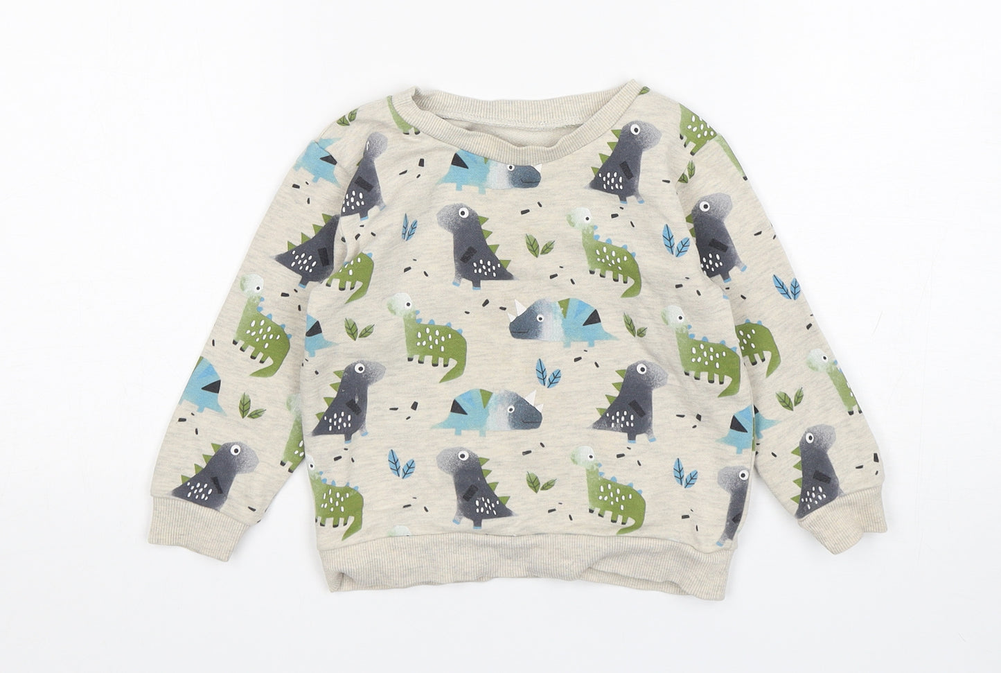 Dunnes Stores Boys Beige  Cotton Pullover Jumper Size 18-24 Months   - Dinosaur