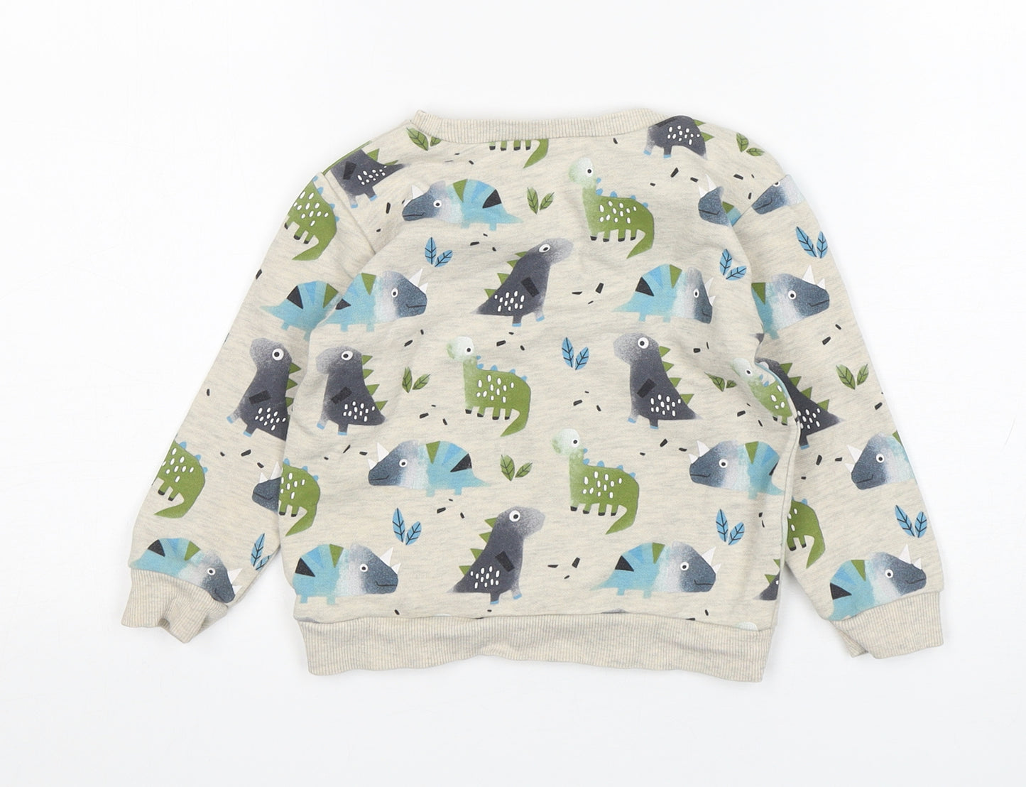 Dunnes Stores Boys Beige  Cotton Pullover Jumper Size 18-24 Months   - Dinosaur