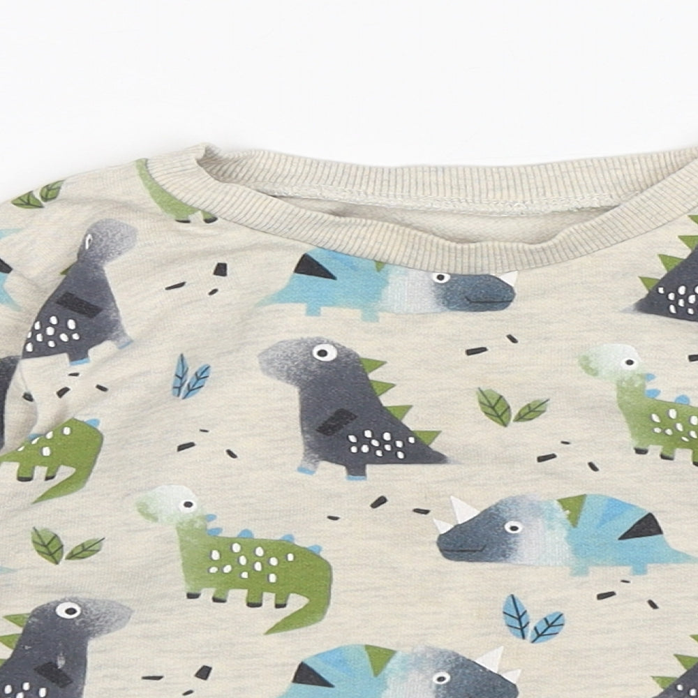 Dunnes Stores Boys Beige  Cotton Pullover Jumper Size 18-24 Months   - Dinosaur