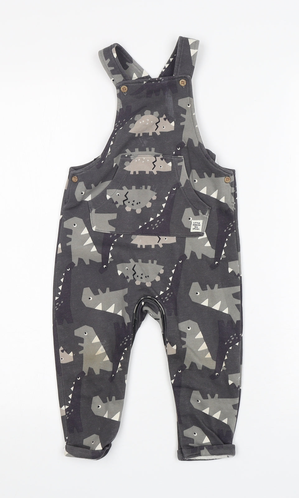 F&F Boys Grey  Cotton Dungaree One-Piece Size 18-24 Months   - dinosaur