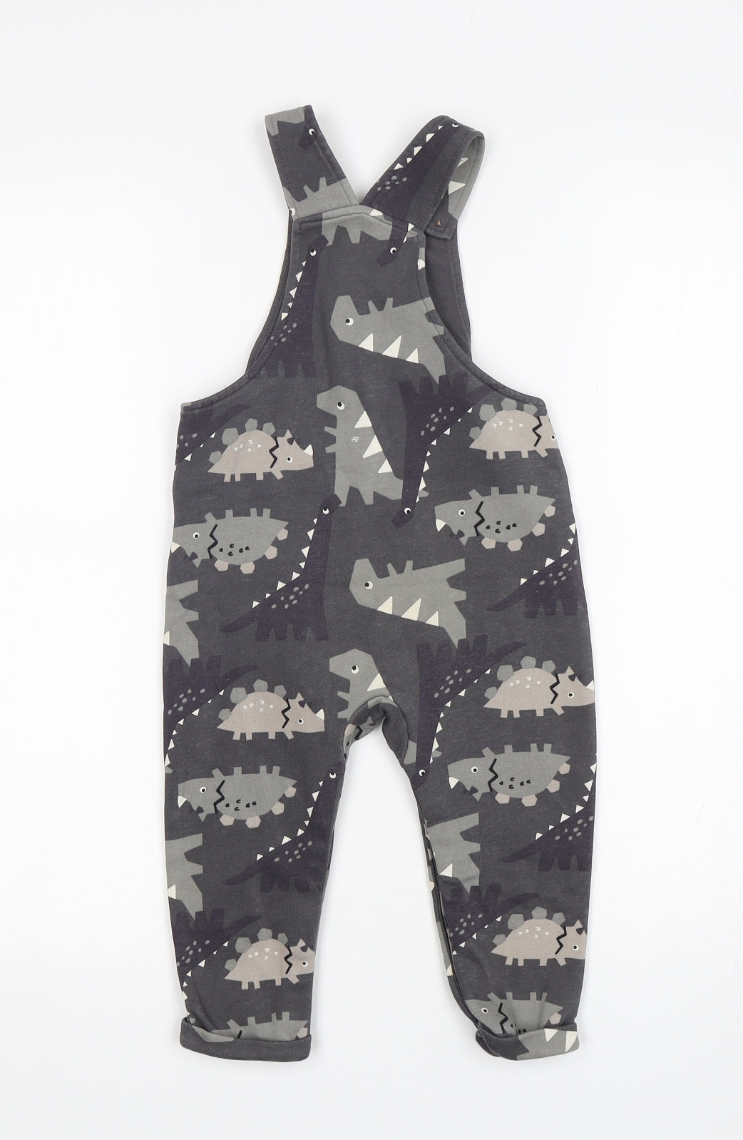 F&F Boys Grey  Cotton Dungaree One-Piece Size 18-24 Months   - dinosaur