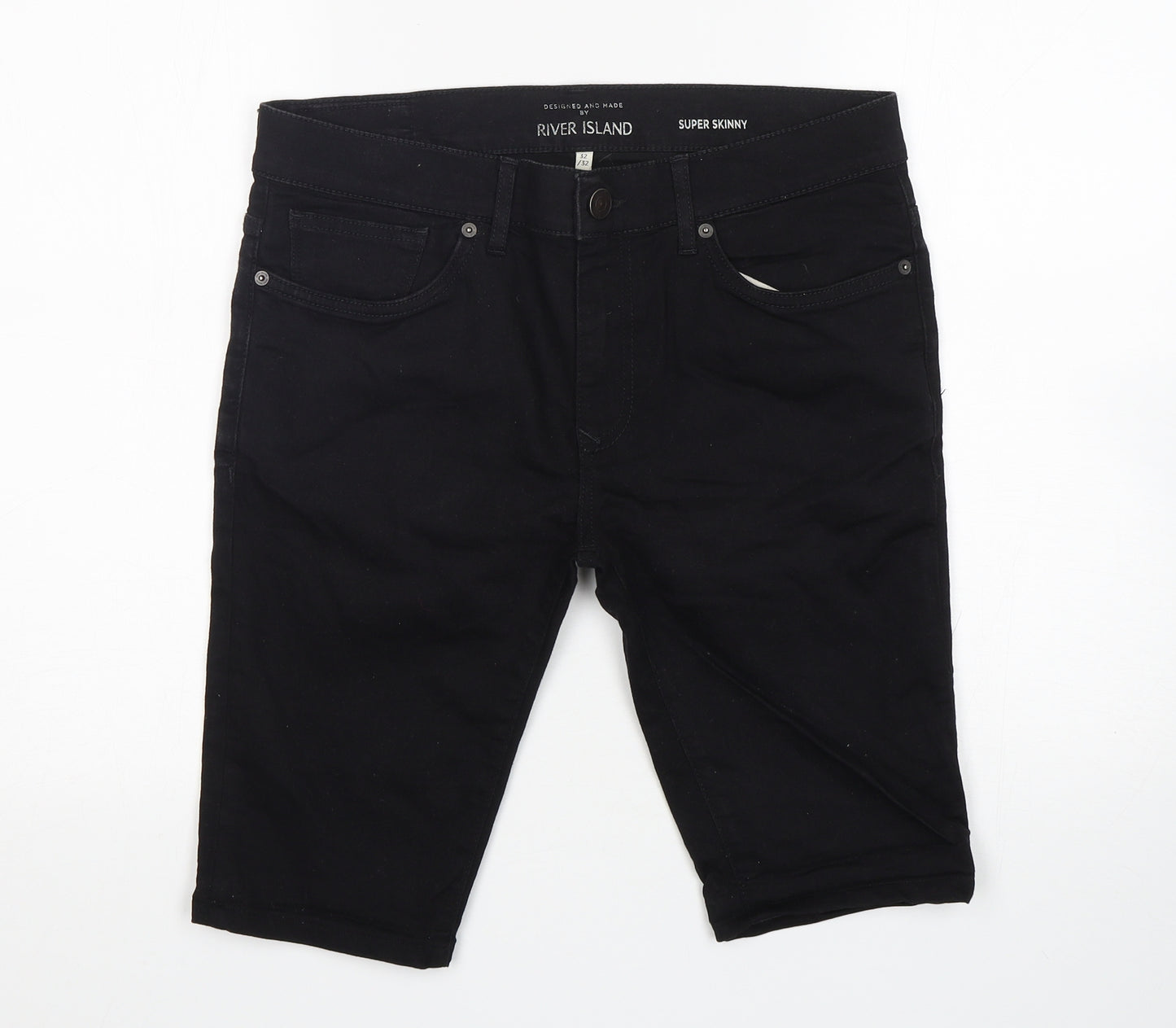 River Island  Mens Black  Cotton Bermuda Shorts Size 32 L12 in Regular
