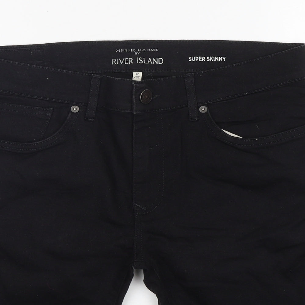 River Island  Mens Black  Cotton Bermuda Shorts Size 32 L12 in Regular
