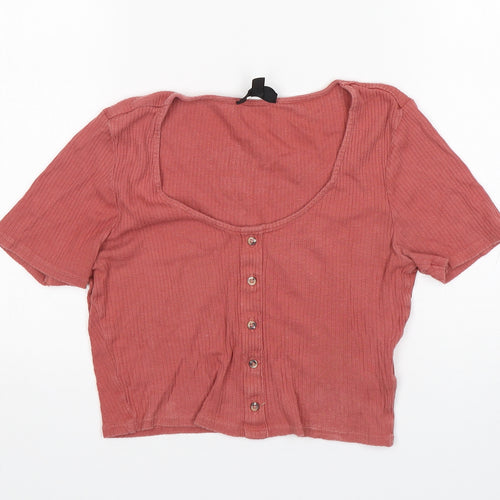 Topshop Girls Pink  Cotton Cropped T-Shirt Size 10 Years Scoop Neck