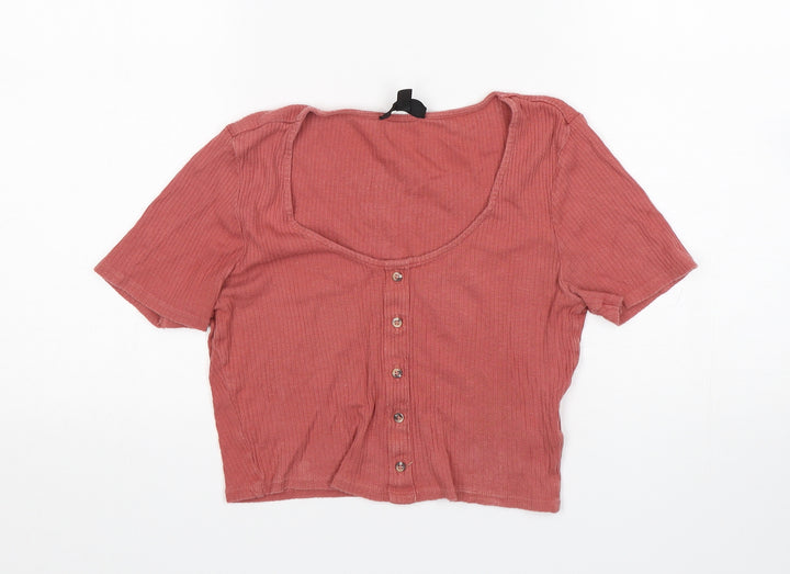 Topshop Girls Pink  Cotton Cropped T-Shirt Size 10 Years Scoop Neck