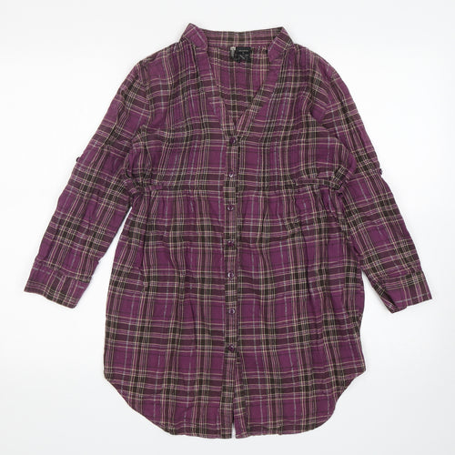 Passport Womens Purple Plaid Cotton Basic Button-Up Size S V-Neck