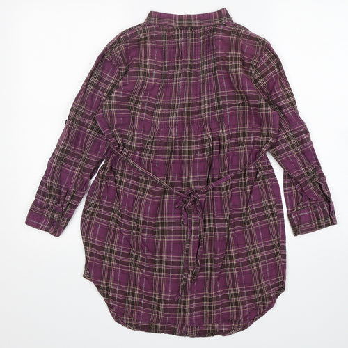 Passport Womens Purple Plaid Cotton Basic Button-Up Size S V-Neck