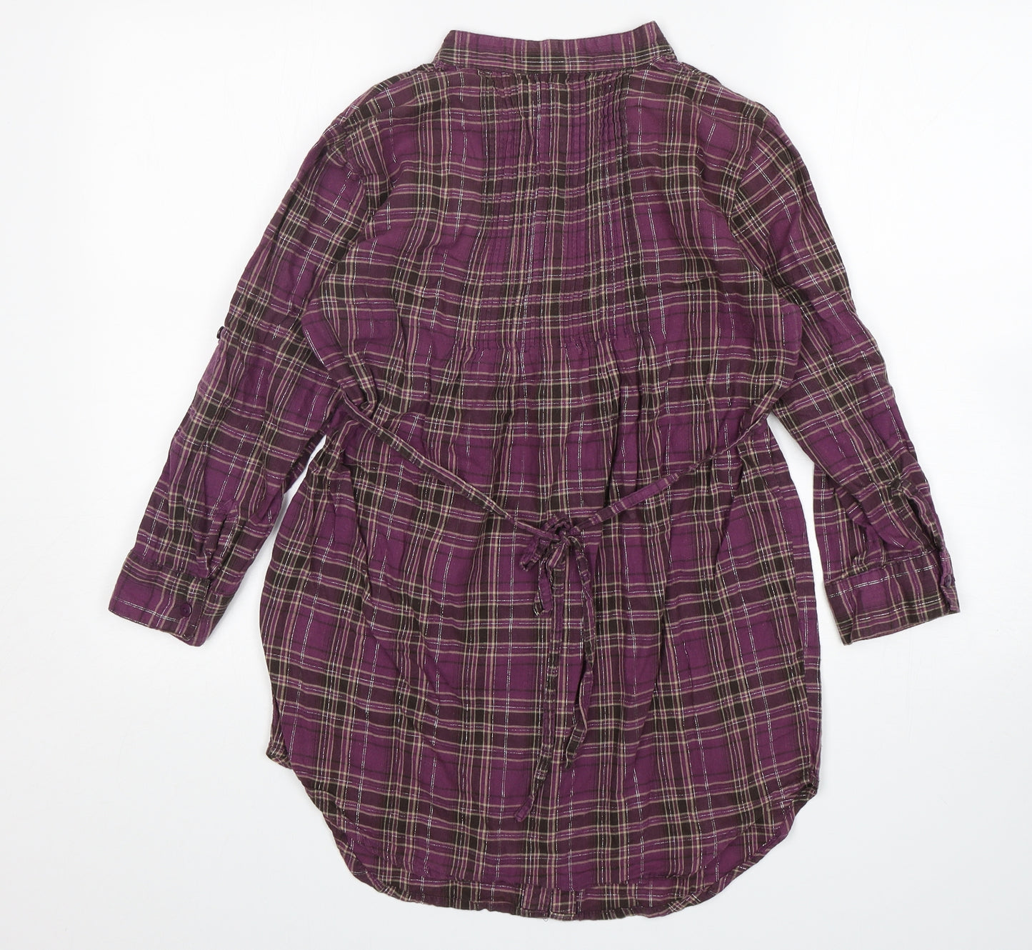 Passport Womens Purple Plaid Cotton Basic Button-Up Size S V-Neck