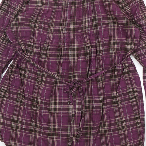 Passport Womens Purple Plaid Cotton Basic Button-Up Size S V-Neck