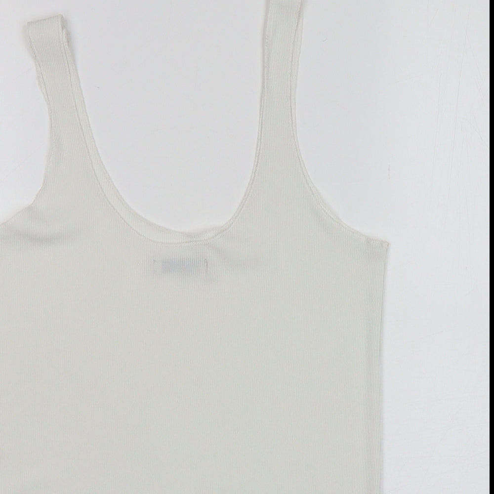 Zara Womens White  Polyester Basic Tank Size S Round Neck